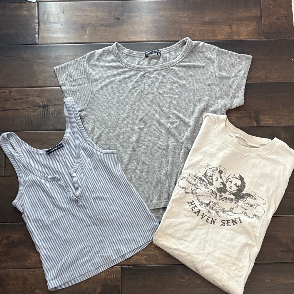 Brandy Melville Gray and Cream Casual Tops Set